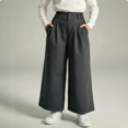 thumbnail image 7 of CPNG Girls Wide Leg Dress Pants Solid Color Elastic High Waist Wide Leg Casual Uniform Pants with Pockets, 7 of 7