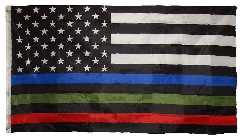 3x5ft Thin Red, Blue &amp; Green Line Flag 3x5 Ft - Grommets For Police, Fire, Military Support Thin Line Flag