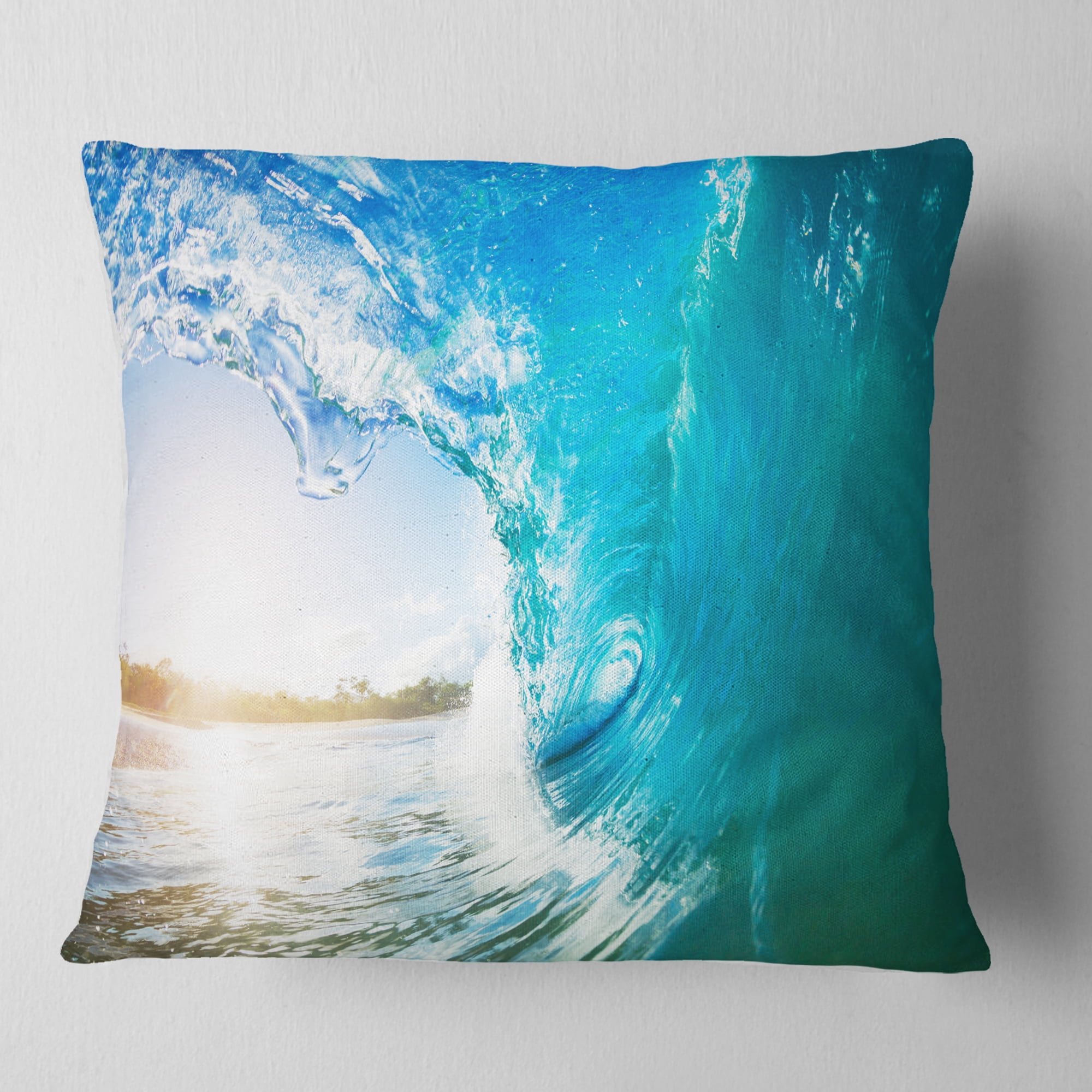 Designart Blue Waves Arch - Seascape Photography Throw Pillow - 18x18