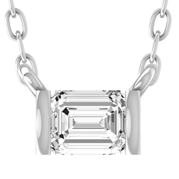 Araiya Fine Jewelry 10K White Gold Emerald-Shape Lab Grown Diamond Solitaire Pendant with Silver Plated Cable Chain Necklace for Women (1/4 cttw, D-F Color, VS Clarity) 18"