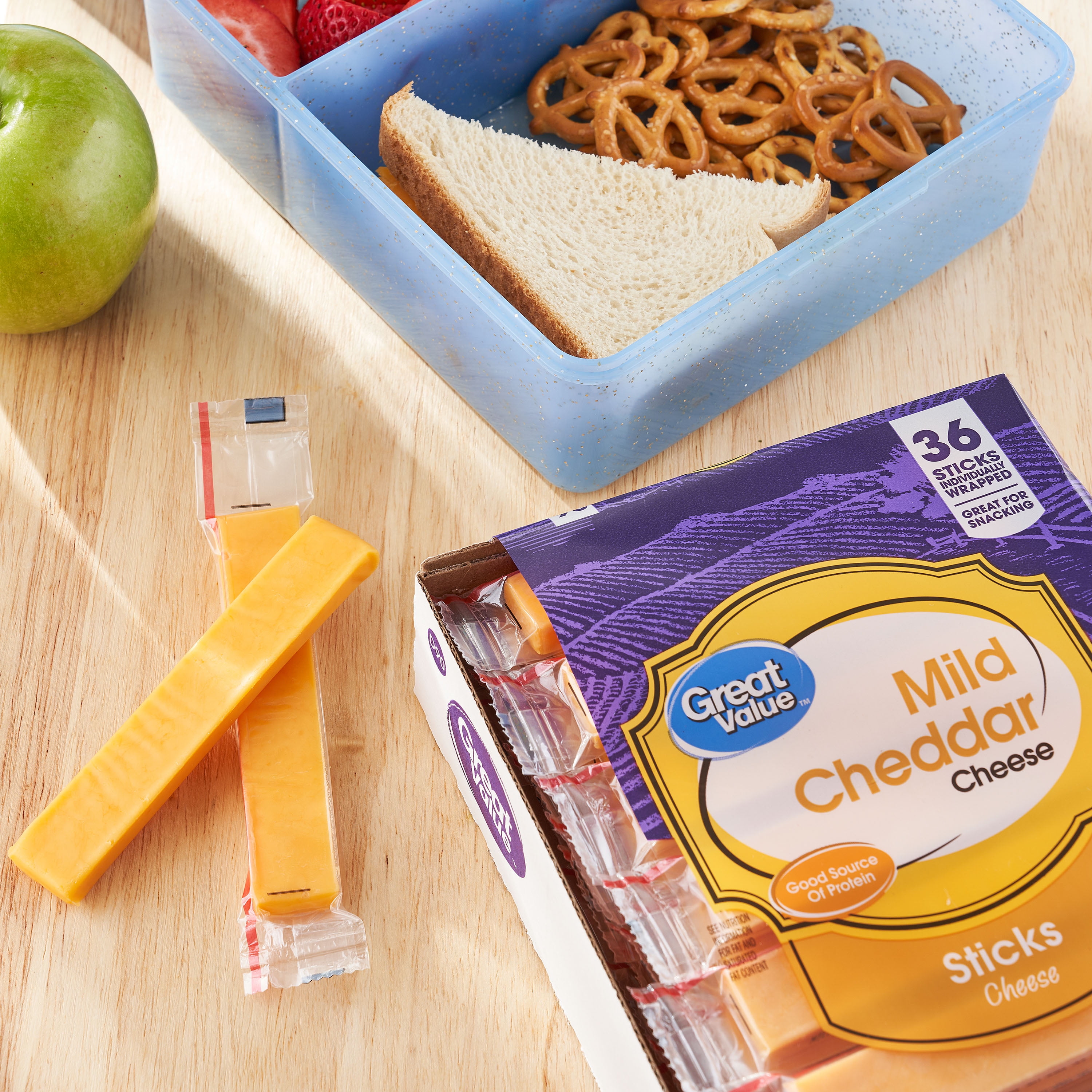 Great Value Mild Cheddar Cheese Snacks, 27 oz Bag, 36 Cheese Sticks