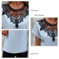 thumbnail image 5 of Women T Shirt Crew Neck Short Sleeves Lace Loose Hem Casual Blouse for Outdoor Office Light Blue M, 5 of 6