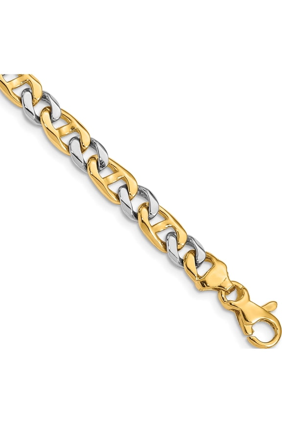 14K Two-Tone 5.6mm Hand-Polished Fancy Link Bracelet (8 X 5.6) Made In Peru lk259-8