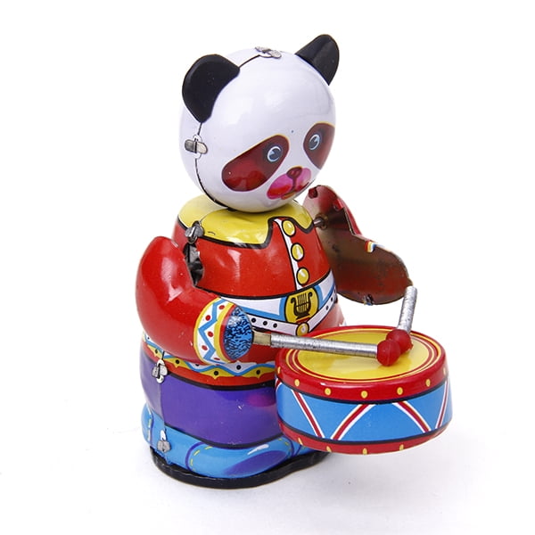 Funny Wind Up Panda Bear Drummer Clockwork Metal Tin Toy Collectible 