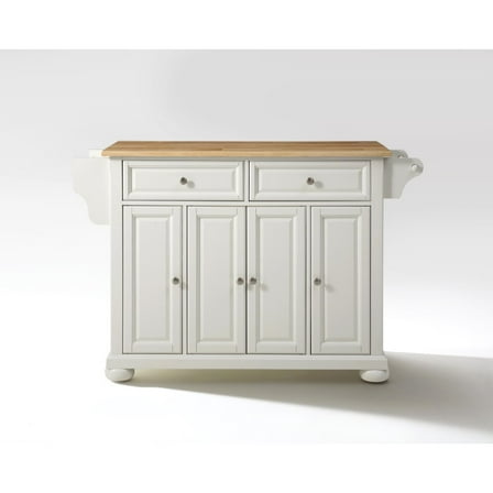 Durable Solid Hardwood Kitchen Island with Raised Panel Doors and Ample Storage Space - Elegant and Functional White Finish