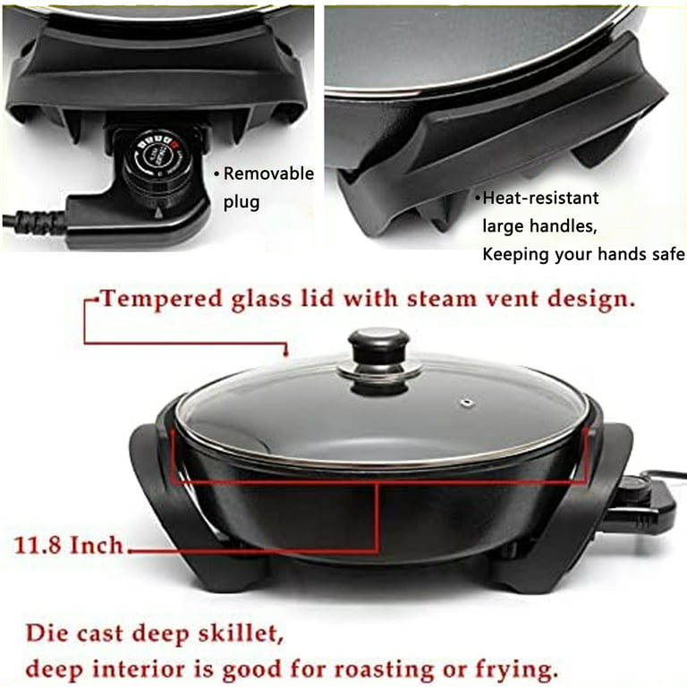 Nonstick Extra Deep Electric Skillet - With Lid With Steam Vent