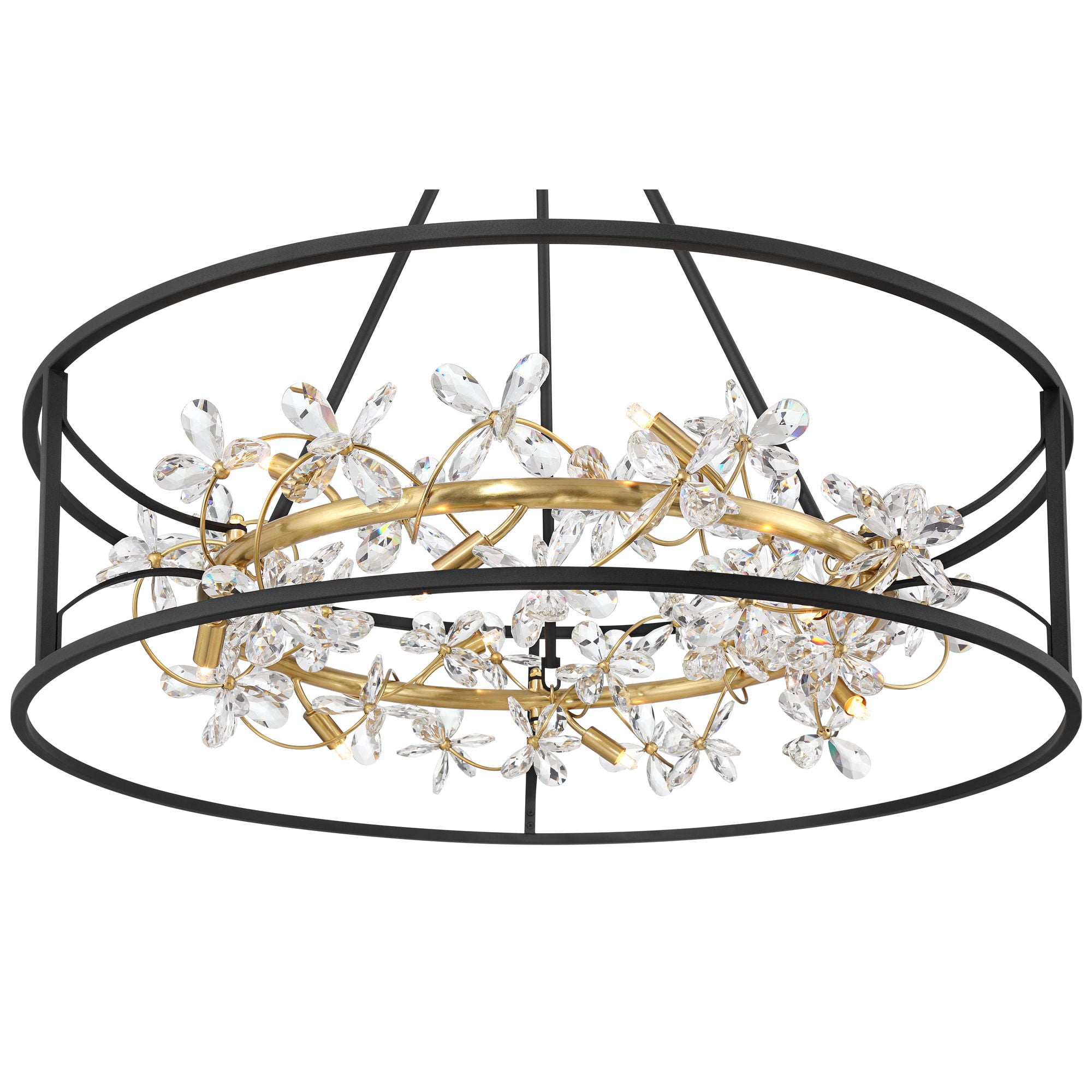Possini Euro Design Carrine 35" Modern Pendant Chandelier Ceiling Light Fixture Dining Room Over Table Ring 12-Light LED Black Gold Finish