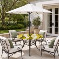 thumbnail image 4 of Round Outdoor Tablecloth with Umbrella Hole and Zipper, Yellow Stripes Fitted Table Cover with Elastic Edge for 36-44 Inch, Retro Farmhouse Gradient Ripple Pattern Waterproof Patio Tablecoths, 4 of 9