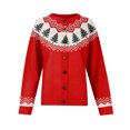 thumbnail image 4 of WTOBBY Women's Christmas Print Knit Cardigan, Cute and Fun Holiday Sweater for Fall and Winter, Long Sleeve Knitted Pullover with Festive Design,Red L, 4 of 6