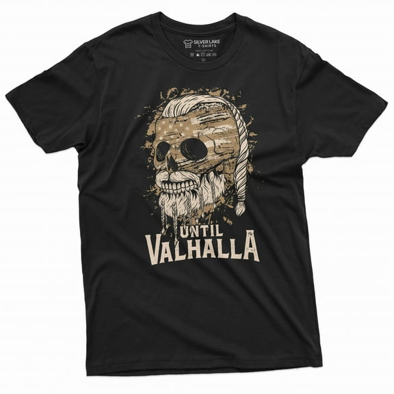Men's Valhalla Warrior T-shirt until Valhalla skull USA flag patriotic shirt Viking Mythology Tee