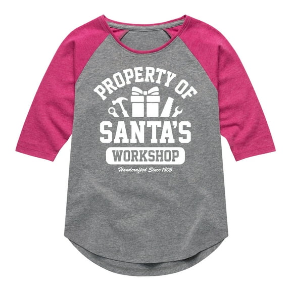 Instant Message - Property Of Santas Workshop Christmas - Toddler & Youth Girls Raglan Graphic T-Shirt