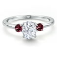 thumbnail image 3 of Gem Stone King 14K White Gold White Moissanite and Red Rhodolite Garnet Engagement Ring for Women | 1.14 Cttw | Oval 7X5MM | Gemstone Birthstone | Size 5, 3 of 6