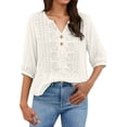 thumbnail image 4 of TRUBKH embroidered shirts Cotton Boho Tops for Women Boho Tops V Neck Shirts Bohemian Clothes Button Down Floral Shirts Summer Blouses for Women Breathable Embroidered Floral Embroidered White M, 4 of 7