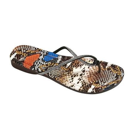 

Fanxing Womens Sandals Sexy Snakeskin Bottom Flip Flops Sparkly Rhinestones Strappy Sandal Casual Beach Flats Slide Sandals
