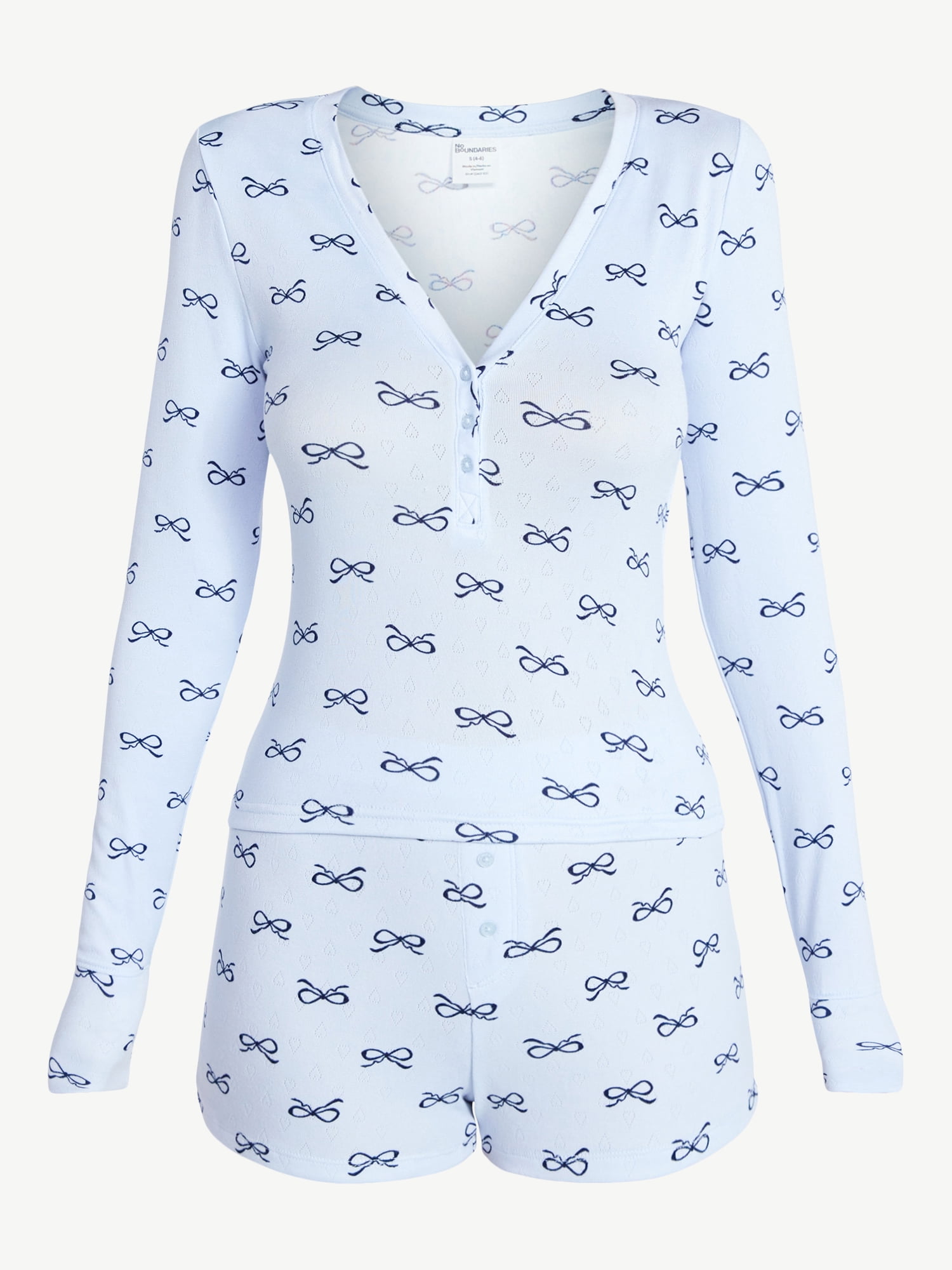 No Boundaries Giftable Henley Sleep Top and Shorts with Socks Set, 3-Piece, Women's XXS-3X