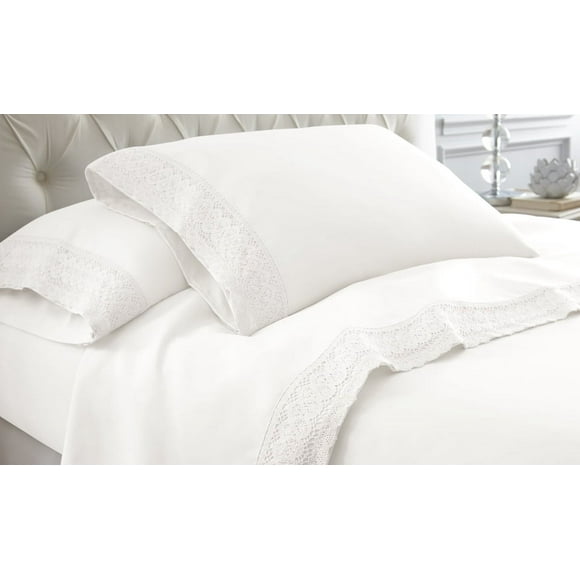 Amrapur Overseas 3-Piece Crochet Lace Bed Sheet Set, Twin, White