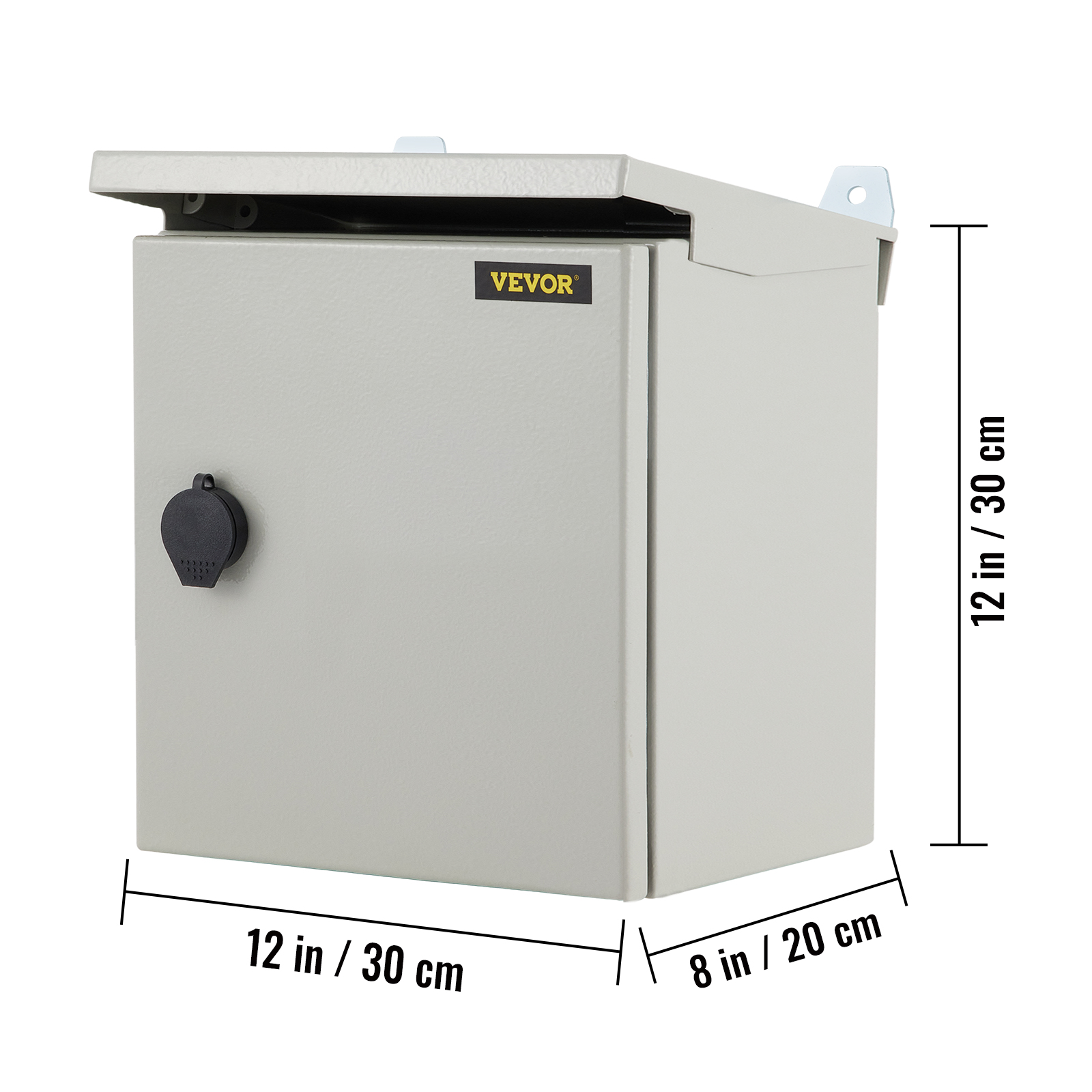 VEVOR Electrical Enclosure, 12'' x 12'' x 8'', UL Certified NEMA 4 Outdoor Enclosure, IP65 Waterproof & Dustproof Cold-Rolled Carbon Steel Hinged Junction Box for Outdoor Indoor Use, with Rain Hood