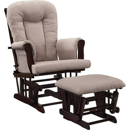 Baby Relax Glider Rocker And Ottoman Espresso With Gray Cushions
