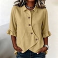 thumbnail image 2 of 2026 Womens Button-front Henley Shirts Lightweight Collared Plain Elbow Sleeve Clothes Top Dressy Vacation Casual Summer Outfits, 2 of 6