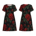 thumbnail image 3 of Bixox Robe d'Été à Manches Courtes pour Femmes Robe Ample Longueur Genou avec Poches-Roses, 3 of 7