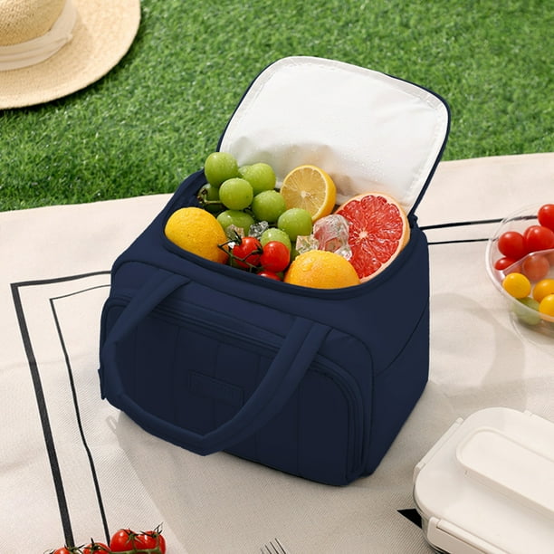 Lonchera térmica | Bolsa térmica impermeable con correa ajustable para el hombro | Bolsa de picnic congelable para el trabajo y el aire libre | Bolsa de tela azul marino | 26 x 17 x 15,5 cm