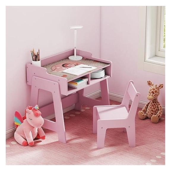 Toddler Table and Chair Set, Wooden Kids Desk and Chair Set, Pink Study Table and Chair Set for Girls, Kids Acitvity Table with Storage for Ages3-8, Toddler Desk and Chair for Bedroom/