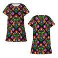 thumbnail image 5 of Salouo Traditional Floral Polish Print Short Sleeve Sleepshirt for Womens Comfy Nightgown Scoopneck Cute Nightdress Ruffle -Medium, 5 of 7