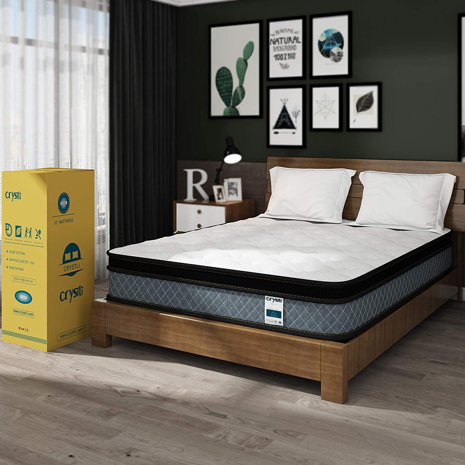 Crystli 10 Inch Gel-Infused Memory Foam Mattress Plush Pillow Top Twin Size Mattress in a Box,CertiPUR-US Certified