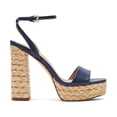 thumbnail image 2 of XYD Women Open Square Toe Raffia Espadrilles Sandals Ankle Strap Platform Block High Heels Chic Party Summer Shoes Size 12 Blue, 2 of 4