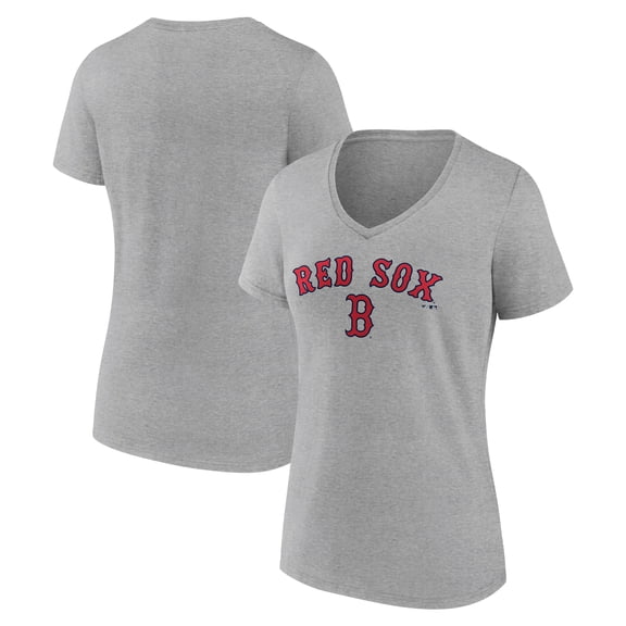 Women's Gray Boston Red Sox Team Lockup V-Neck T-Shirt