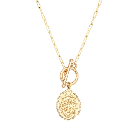 CANEVINKA 18k Gold Plated Cross Medallion Pendant Necklace for Women Paperclip Chain Vintage Toggle Necklace Catholic Jewelry Mother's Day Gift 18"