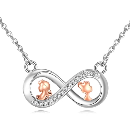 2 Sisters Necklace 925 Sterling Silver Infinite Symbol Pendant Necklace Sister Jewelry Gift For Women Friend