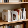 thumbnail image 4 of 4-compartment Desktop Book Holder Organizer, Sturdy Metal Book Stand, Desk Storage Rack for Books Notebooks Magazines, Neat Office Supply Organizer, 10.2*4.7*4.13in, White, 4 of 6