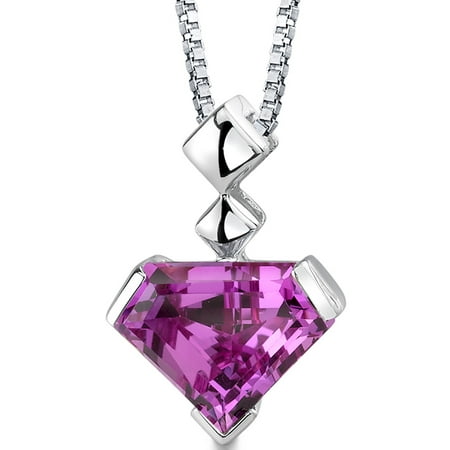 Peora 6.25 Carat T.G.W. Created Pink Sapphire Rhodium over Sterling Silver Pendant, 18