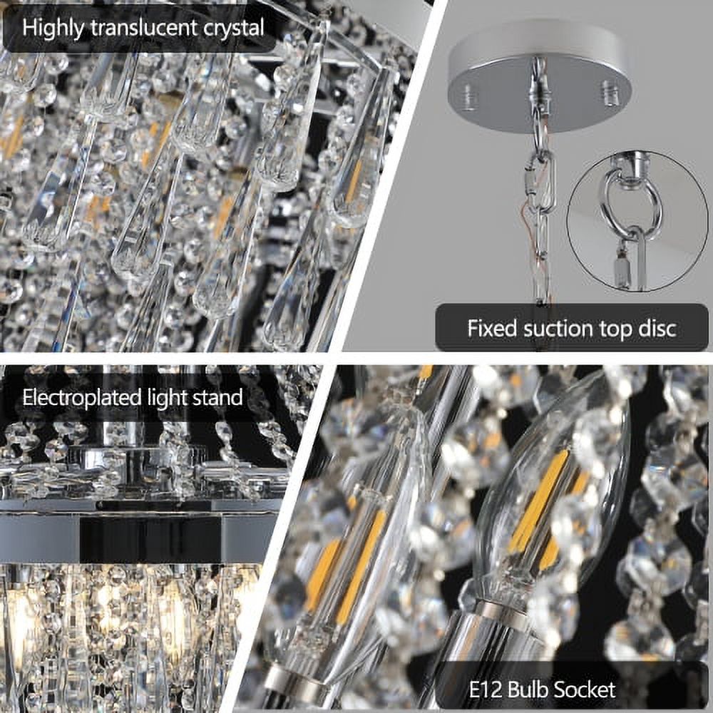 ACE-LIGHTS,Chrome Crystal Chandeliers(Bulbs Not Included),Large Contemporary Luxury Ceiling Lighting for Living Room,Dining Room,Bedroom,Hallway(Chrome)