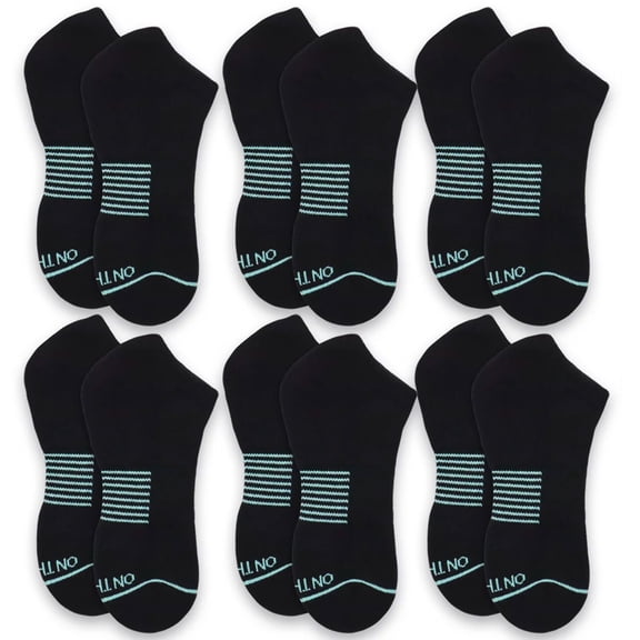 On the Go Women's Cushion Fashion Low-Cut Socks, Green Arch Pinstripe Design, 6 Pair