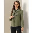 thumbnail image 3 of DARING DIVA Women's Contrast Color Button Down Long Sleeve Tie Neck Shirt S Navy Green, 3 of 5