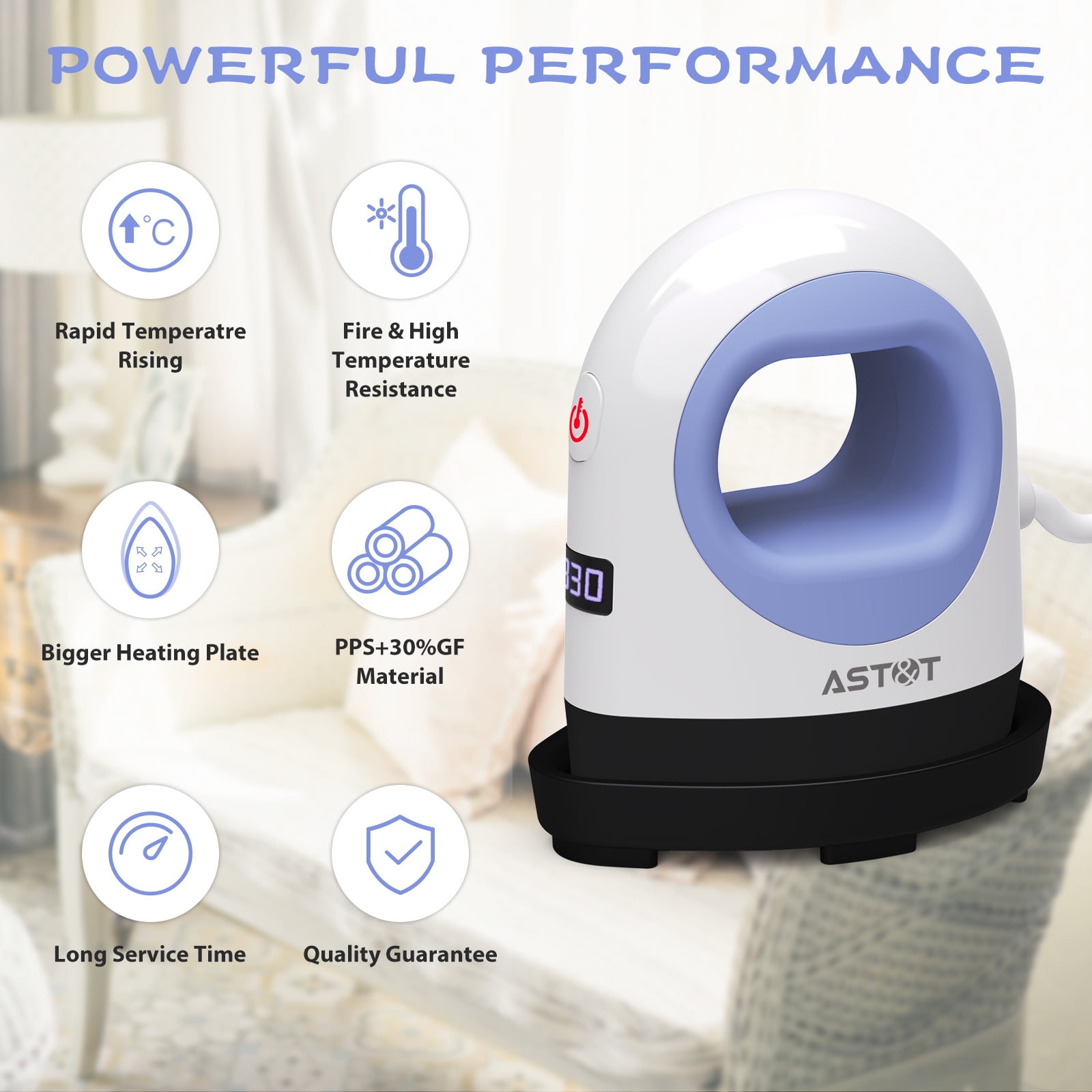 AST&T Mini Heat Press Machine Purple, Portable Digital Iron for Shoes, Hats, T Shirts,HTV Vinyl and Small DIY Project