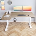 thumbnail image 3 of Electric L Shaped Standing Desk, Height Adjustable Corner Desk, Sit Stand L Computer Desk for Office with 4 Memory Presets, Under Desk Cable Basket, Side Hooks, Home Office Workstation, Oak and White, 3 of 8