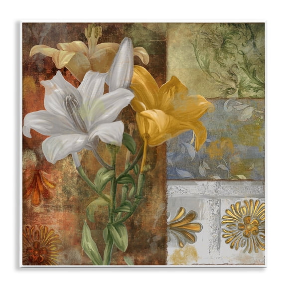 Stupell Industries Blooming Lilies on Tile Pattern Floral Painting Unframed Art Print Wall Art, 12 x 12