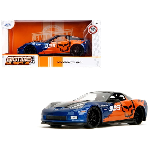 2006 Chevrolet Corvette Z06 #333 "Spirit Racing" Blue Metallic and Orange with Black Hood and Top "Bigtime Muscle" Series 1/24 Diecast Model Car by Jada