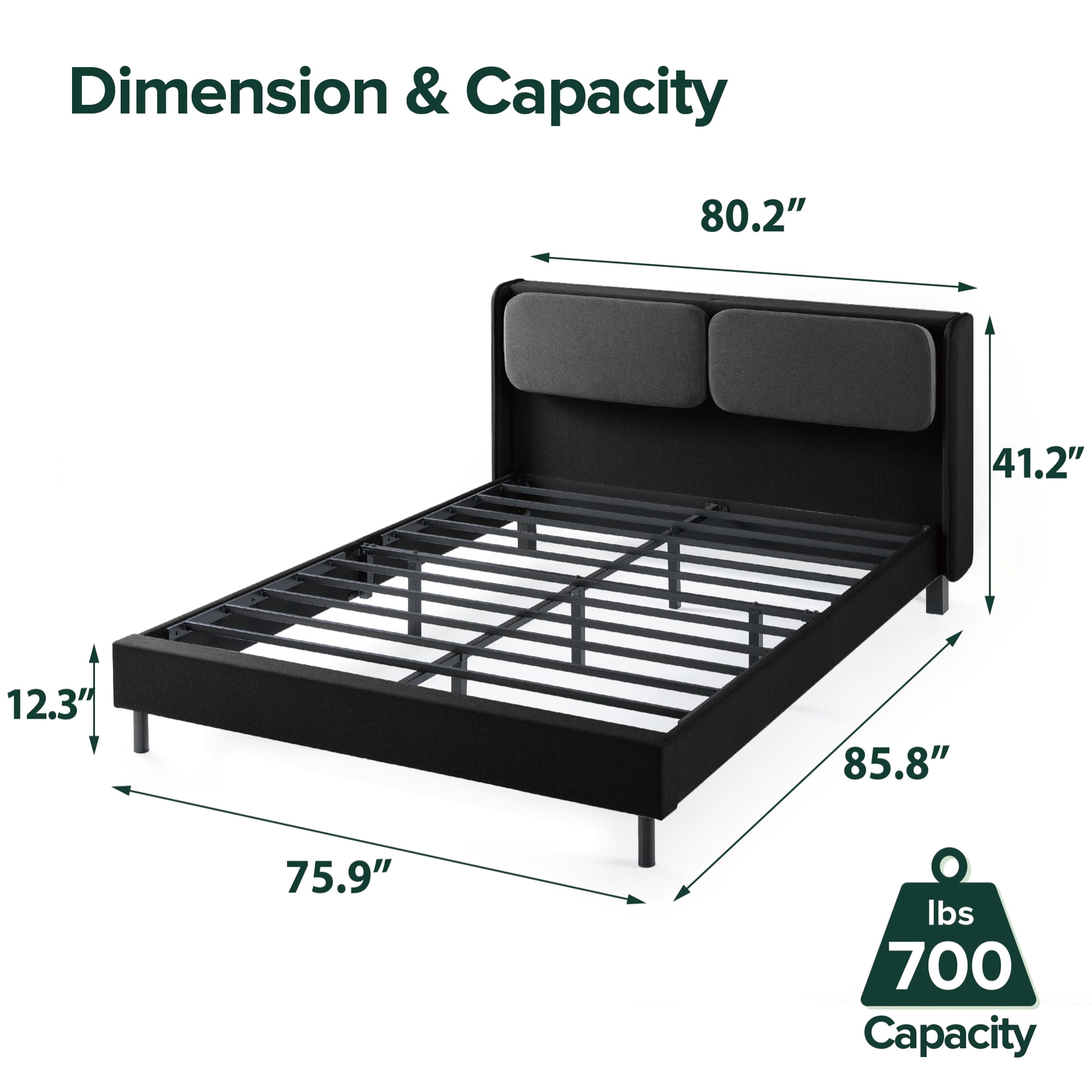 Zinus 41" Avery Platform Bed Reclining Fabric Headboard and USB Ports, Black, King