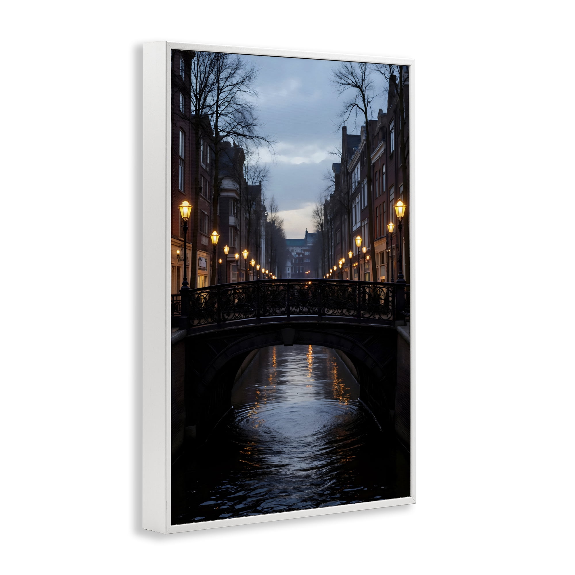 Stupell Industries Lantern Light over Quiet Canal White Framed Giclee Art, design by Creative Studio