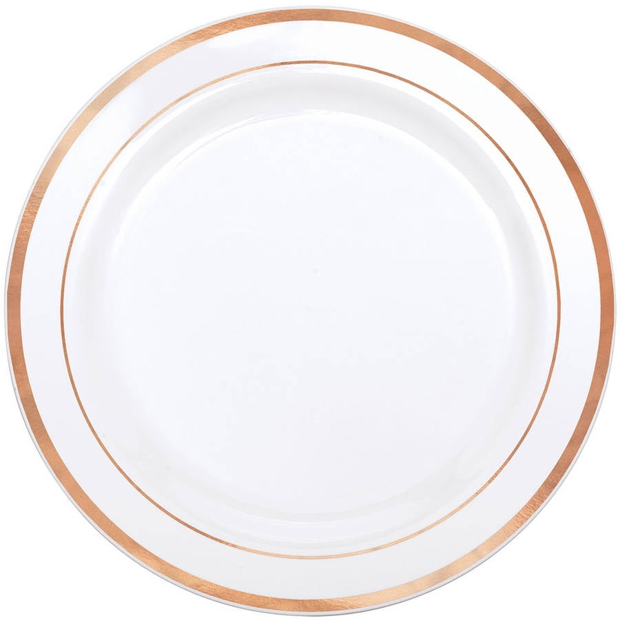 Rose Gold Trim Premium Dinner Plates, Pack of 10