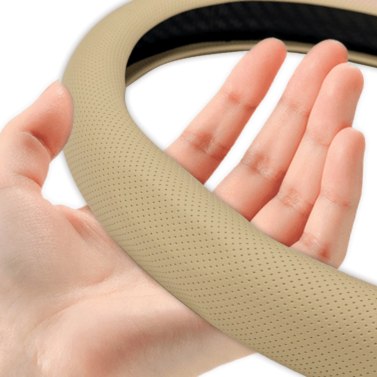 Car Steering Wheel Cover Nappa Leather Non-Slip Clip on Breathable Quick Install Universal fit 14½ to 15 inches Car Pickup SUV