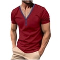 thumbnail image 2 of Playeras Elvqul para Caballero Vino Playa Cuello en V sin Estampado Manga Corta Botones, 2 of 7