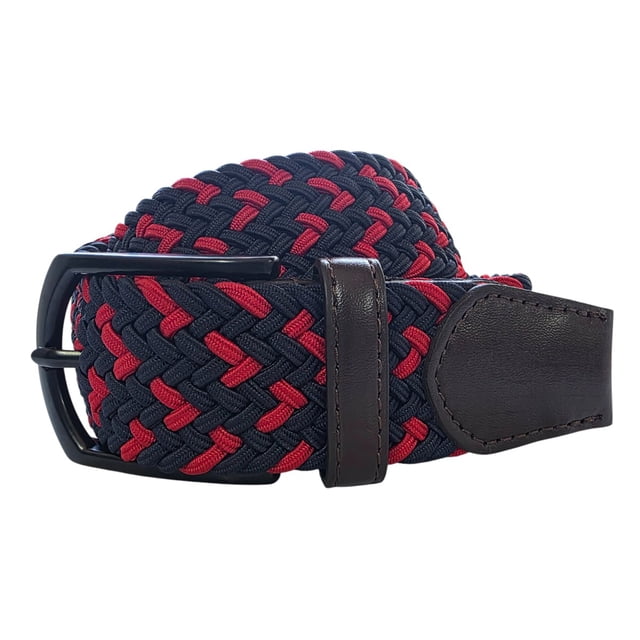Ferrioni Cinturón Textil Trenzado Elástico Hombre Azul Rojo Hebilla Metal 34mm