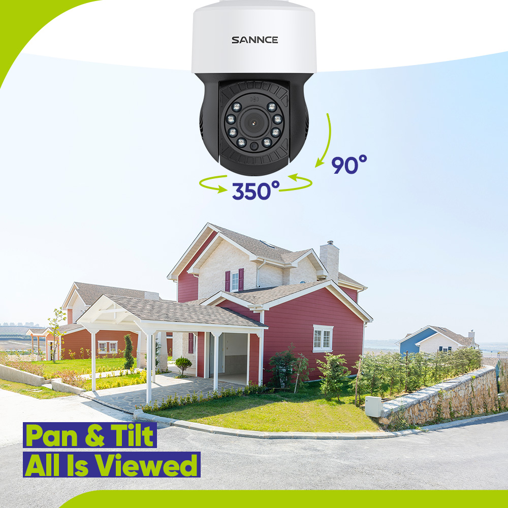 SANNCE Pan 350°, 100 ft 1080P Night Vision AHD PT Dome Security Camera