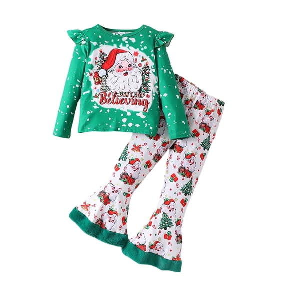 MuXiKeJi Clothes Stylish Toddler Girls Two Piece Christmas Party Outfit Festive Knit Sweater And Flared Pants Set With Adorable Printed Designs for