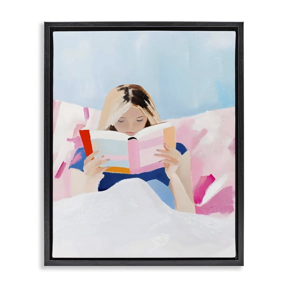 Stupell Industries Cozy Reading In Bed Black Framed Floater Canvas Wall Art, design by The Prints Vibe